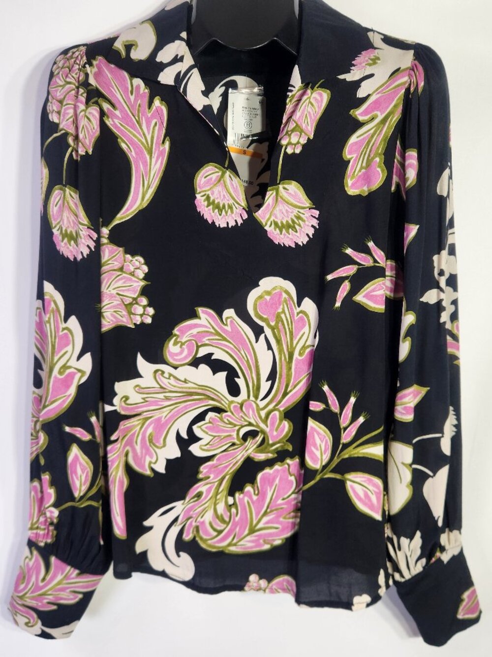 Karen Kane Black and Pink Floral Print Blouse – Size S